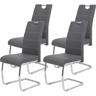 Hela Tische 4er Set 4 St., Kunstleder grau Griffmulde, Metallgestell verchromt, 42x57x98 cm