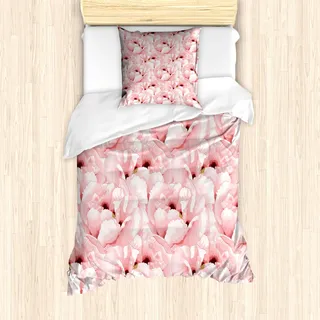 ABAKUHAUS Aquarell Bettbezug Set für Einzelbetten, Vintage Blumenblüte, Milbensicher Allergiker geeignet mit Kissenbezug, Hellrosa - Weiß