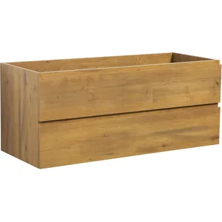 Badplaats Waschbeckenunterschrank Angela 120 x 48 cm Eiche - Hängender Badezimmerschrank mit 2 Schubladen, Vormontiert und mit Soft-Close - Braun