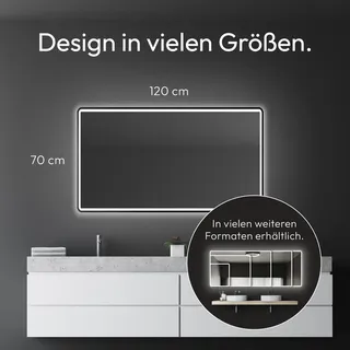 Talos black Moon 120x70 cm - Badezimmerspiegel mit Beleuchtung - feuchtwassergeeignet durch Aluminiumrahmen - Licht-Farbe Neutralweiß