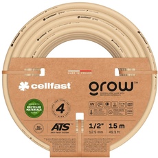 Cellfast Gartenschlauch GROW, Strapazierfähig, Flexibel, 4-lagig, Durable ATS Trikot, UV und Algenfest, Schwermetallfrei, 27 Bar, -20/+60° Verschluss: 1/2", 15m