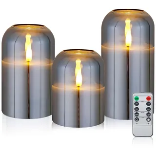 CCLIFE LED Kerzen 3er Set mit Fernbedienung Timer Funktion 300 Stunden flackernde Paraffin Echtwachs Kerze flammenlose Batteriebetrieb CushHom