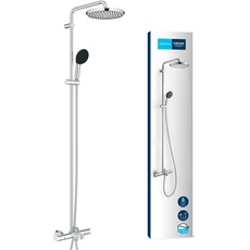 GROHE Vitalio 250 - Duschsystem mit Wannenarmatur, wassersparend ~8l/min (2 Strahlarten, schwenkbarer Kopfbrausearm, Sicherheitssperre bei 38°C, Antikalk-System), rund, chrom, 26677001