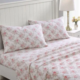 Laura Ashley - Komplettes Bettlaken-Set, Baumwoll-Flanell-Bettwäsche, gebürstet für zusätzliche Weichheit und Komfort (Lisalee Pink, Full)