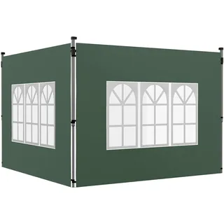 Outsunny 2er-Set Seitenteile für Pavillon 3x3/3x4 m mit Fenster, Grün | Seitenwand, Wasserdichte Seitenwände aus Oxfordstoff, Windschutz und Sichtschutz für Partyzelt