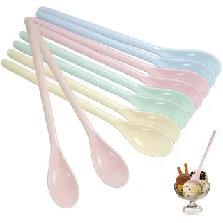 Eierlöffel Kunststoff Plastiklöffel Klein, 10 Stück Eislöffel Plastik Mehrweg, Farbige Lange Löffel mit Langer Griff für Getränke, Dessert, Eis, Kaffee und Joghurt, Ideal für Haushalt und Unterwegs