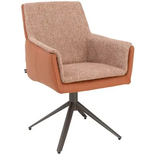 hülsta Armlehnstuhl , Rotbraun, Cognac , Textil, Leder , Echtleder , Semi-Anilinleder , Stativgestell , 60x90x69 cm , Sitzfläche 360° drehbar, Stoff-/Lederauswahl , Esszimmer, Stühle, Polsterstühle