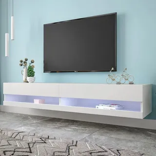 Ball & Cast TV Lowboard Hängend mit Staufächern, Sideboard Wohnzimmer TV mit integrierter Beleuchtung, 140x40x31 cm, Weiß