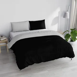 Italian Bed Linen Parure Copripiumino Ehebett, Leinen, Schwarz/Grau, Doppelte