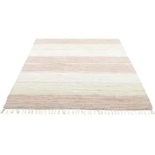 THEKO Teppich "Stripe Cotton, handgewebt" rechteckig 5 mm Höhe Flachgewebe, gestreift, reine Baumwolle, mit Fransen, auch als Läufer, beige