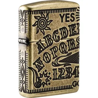 Zippo Sturmfeuerzeug - Ouija Board, Antique Brass, MultiCut - Nachfüllbar - Wiederverwendbar - Windfestes Design - Geschenkbox - Made in USA