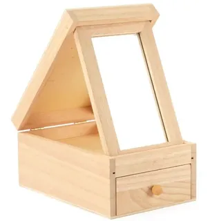 Graine Creative Holz Schminktisch Spiegel Schublade 12x18x8,5 cm Dekoration - Beige