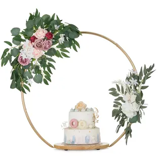 NUPTIO Tortenständer Verkaufsständer Hochzeit: 29.6cm Cupcake Ständer Cake Stand Tortenboden Gold Metallbügel Kuchenständer Holz Podest Pedestal Rund Weihnacht Party Deko Geburtstagstorte