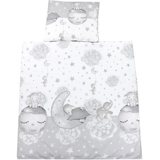 TupTam Unisex Baby Wiegenset 4-teilig Bettwäsche-Set: Bettdecke mit Bezug und Kopfkissen mit Bezug, Farbe: Mond mit Elefant/Grau, Größe: 80x80 cm