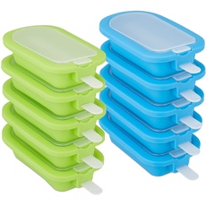 Bild Eisformen 10er Set, Silikon, Formen für EIS am Stiel, BPA-frei, Stieleisformen, Wassereisformen, blau/grün