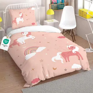 HOMHOMHA Einhorn Bettwäsche 135x200 cm für Mädchen Rosa mit 80x80 cm Kissenbezug - Bettwäsche für Kinder, Einhorn & Regenbogen Druck, Weiche Mikrofaser