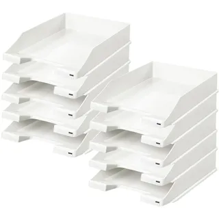 HAN Briefablage KLASSIK, 10 STÜCK Schreibtisch Organizer, Bürobedarf, Ablagefächer, Büromaterial, Briefkorb, Dokumentenablage, bis Format A4/C4, 1027-X-12, weiß