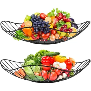 MITUMORMOR Obstschale Schwarz Obstschalen Rund, 2 Stück Metall Obstkorb, Modern Fruit Basket Bowl Obstaufbewahrungskorb, Anti-Rost Obstkörbe Aufbewahrung für Gemüse Obst Brot - Schwarz