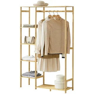 [en.casa] Garderobenständer Eurajoki , Naturfarben , Holz , Bambus , 90x145x30 cm , Garderobe, Garderobenständer