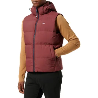 Tommy Jeans Herren Weste Essential Down Vest mit Kapuze, Rot (Deep Rouge), XL