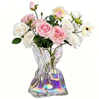 Verdickte klare Glasvase 20 cm, Kristallvase für Blumen, Moderne Kristall-Blumenvase für Tulpen, Elegante Blumenvase Modern für Wohnzimmer,Geschenke für Frauen (Bunt)