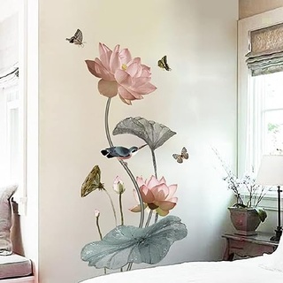 COVPAW® Wandtattoo Wandaufkleber XXL Lotus Rosa Pink Lotusblatt Blumen Wandsticker Wandbild Bilder Wohnzimmer Schlafzimmer Deco