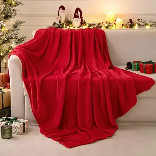 MIULEE Weihnachten Kuscheldecke Flauschig Decke Fleecedecke Wohndecken Couchdecke Flauschig Überwurf Mikrofaser Tagesdecke Sofadecke Blanket Für Bett Sofa Schlafzimmer Büro 130x150 cm Rot