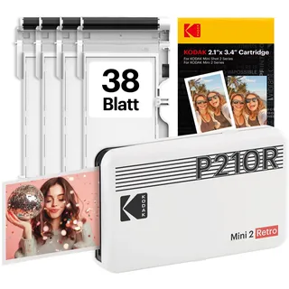 Kodak Mini 2 Retro 5,3 x 8,6 cm tragbarer Fotodrucker, 38 Blatt, Bluetooth-Smartphone-Drucker für iPhone und Android, sofortige Farbdrucke, 4-Pass-Farbsublimation