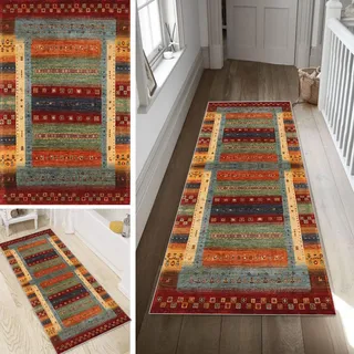 Poaegle Boho Teppich Läufer Flur Bunt Lang rutschfest Kücheläufer Waschbar Vintage Teppich Läufer 70x250cm Dauerhaft Läuferteppich Flurläufer Korridor Meterware