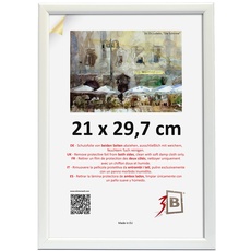 3-B Bilderrahmen ULM 21x29,7 cm (A4) - weiß - Holzrahmen, Fotorahmen, Portraitrahmen mit Acrylglas