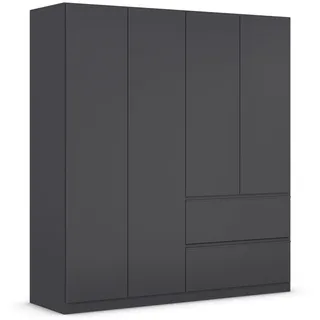 Rauch Möbel Drehtürenschrank Kleiderschrank, 4-türig, 2 Schubkästen, Grau-metallic, Schwarz, Push-to-Open Griffprofil grau-metallic, 181x197x54 cm