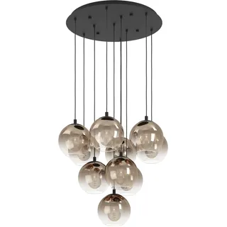 EGLO Cluster Hängelampe Ariscani 1, 10-flammige Pendelleuchte, Hängeleuchte Treppenhaus Galerie, Kronleuchter aus Metall in schwarz und Glas in Kupfer, E27 Fassung, Ø 64,5 cm