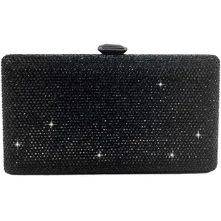 Boutique De FGG Kristall Clutch Tasche Damen für Hochzeit Abendtasche Strasssteine Party Kristallene Handtasche Braut-Geldbörse, Mini, Schwarz