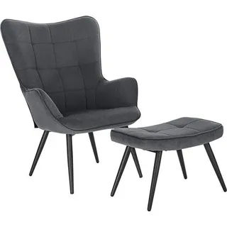 Happyment Sessel Deluxe mit Hocker – Loungesessel mit Armlehne und Fußbank – Wohnzimmerstuhl aus Cord – Dunkelgrau - Dunkelgrau