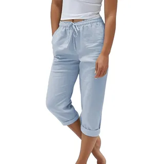 Leinenhose Damen Leichte Sommerhose Baumwolle Leinen Hose Haremshose Leicht Jogginghose Einfarbig Elegante Wanderhose Musselin Hosen Stoffhose Freizeithose mit Taschen strandhose mit Gummizug