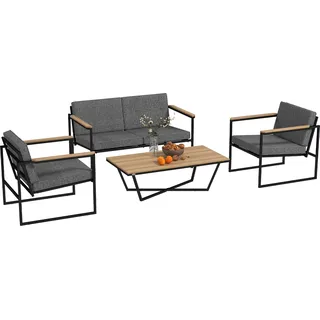 Outsunny Gartenmöbel Set 4 Personen wetterfest Balkonmöbel-Set mit 2er Sofa, 2 Stühle Sitzkissen Beistelltisch Outdoor Sitzgruppe Grau - Grau