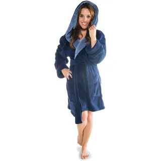 CELINATEX XS-XXXL Bademantel Kapuze zweifarbig kurz aufgesetzte Taschen Damen Mikrofaser Kuschelfleece Oeko-TEX Miami