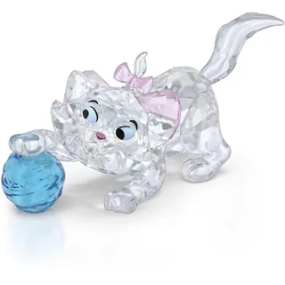 Swarovski Disney Classics The Aristocats - Marie, Neugierige Weiße Katze aus Kristall mit Blauem Wollknäuel und Rosafarbenen Details, Größe: 4.2 x 4.3 x 7.8 cm