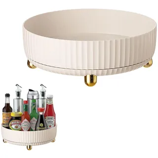 KLOUZE Drehteller Organizer, 22cm Drehbares Gewürzregal 360° Drehteller Küche rutschfest Drehtablett für Küche Organisation und Aufbewahrung(Weiss)