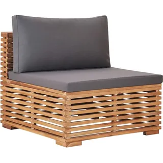 The Living Store Garten-Mittelsofa mit Grauer Auflage Massivholz Teak - Grau
