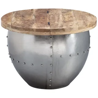 FineBuy Couchtisch Rund Holz Metall Sofatisch Ø 60 cm Tisch Industrial Stauraum