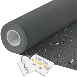 DreamRoots Markisenstoff Meterware Leinenoptik, Stony beach, 5 m Vorschnitt | Oxford Segeltuch, wasserdicht, Polsterstoff, 220 g/m2 600D, 160 cm breit, wasserabweisend, für außen & Deko