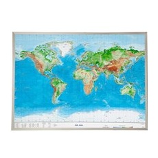 Georelief 3D Reliefkarte Welt - mit Alurahmen - groß