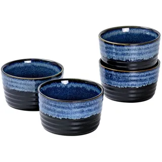 UNICASA Soufflé Förmchen, Creme Brulee Schälchen Blau 4 Stück, Souffleförmchen Porzellan Pastetenform, Creme Brulee Schälchen aus Keramik, Muffins sind für Backofen Mikrowelle geeignet - 4 x 240 ml