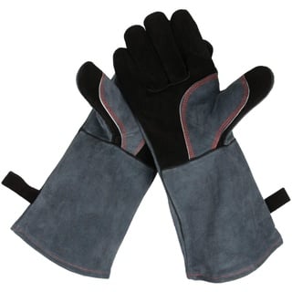 OZERO Aufwärmen BBQ Handschuhe, 500° C Hitzebeständiger Leder Grillhandschuhe (40cm, Schwarz-Grau)...