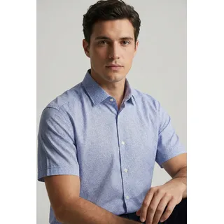 Kurzarmhemd GANT "POPLIN AOP", Herren, Gr. L, N-Gr, faded denim, Web, Obermaterial: 100% Baumwolle, gemustert, regular fit normal, Hemden Kurzarmhemd, normale Passform, Kentkragen