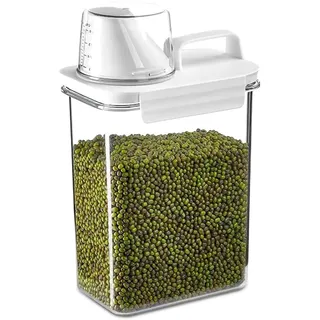 La Llareta Luftdichter Trockenfutterbehälter, PET Getreide-Aufbewahrungsbox, Waschmittelspender Mit Messbecher, Aufbewahrung für Bohnen, Reinigungsmittel, 1800ml