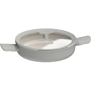 BergHOFF Leo Schmorpfanne 26 cm, Schmortopf Grau, Aluminium, Keramik-Antihaft, Induktion, Mit Glasdeckel und Doppelgriff, -frei - Grau