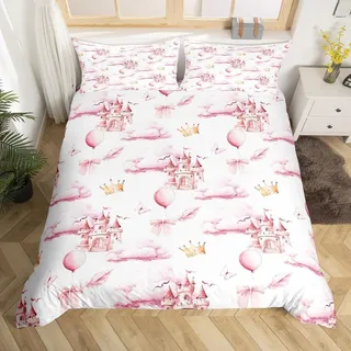Bettwäsche-Set mit Prinzessin und rosa Schloss für Mädchen
