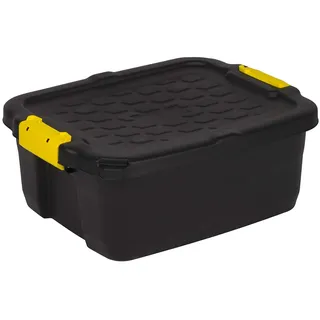 Kreher Aufbewahrungsbox mit Deckel, TOUGH-Serie, Schwarz (24 Liter) | Bruchsichere und stapelbare Transportbox aus Kunststoff, ideal für Haushalt, Keller und Werkstatt
